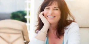 Woman with a bright and polished Hollywood-style smile